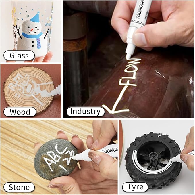White Paint Pens Permanent Paint Markers - 24 Pack Oil Based Marking Pens, Medium Point, Quick Drying and Waterproof for Rock Painting Car Tyre Metal, Plastic, Canvas, Wood, Glass