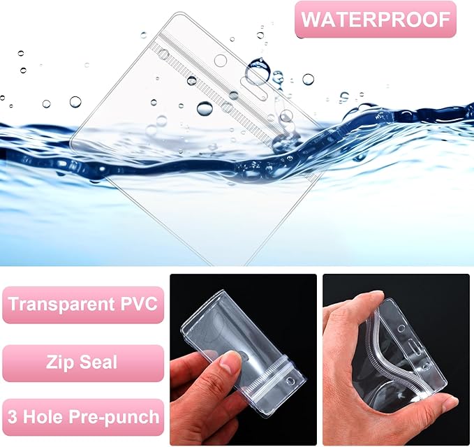 100 Pack Lanyards for ID Badges with Clear Name Tags, Reusable Lanyards Horizontal ID Card Badge Holders Plastic Name Badges for Men Women Kids Business School and Office Supplies (Pink)