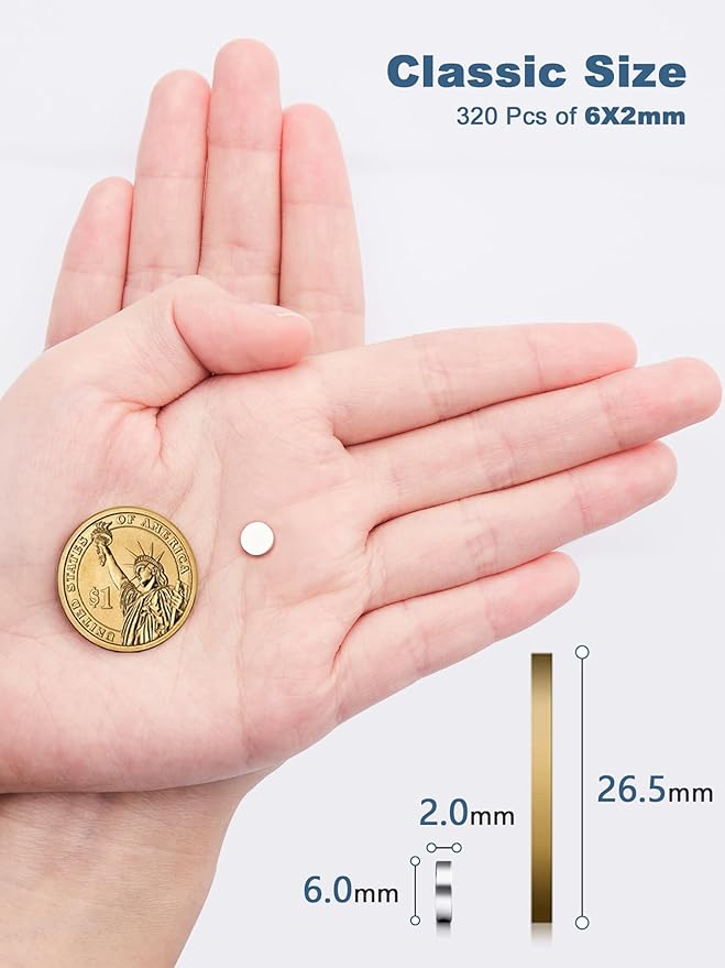 SMARTAKE 320 Pcs Refrigerator Magnets, 6x2mm Small Round Fridge Magnet, Multi-Use Premium Neodymium Office Magnets for Fridge, Whiteboard, Billboard in Home, Kitchen, Office and School (Silver)