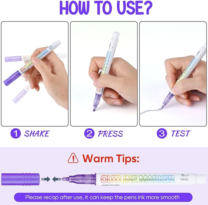 Double Line Markers,12 Colors Glitter Sparkling Pens,Self-Outline Markers,Stocking Stuffers for Teen Girl Gifts Trendy Stuff,Tween Teen Girl Gifts Trendy Stuff 4-16 Year Old,Art Supplies for Kids 9-12