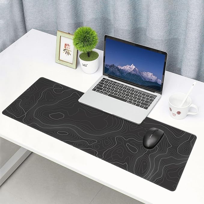 Topographic Contour Extended Big Mouse Pad Large,Gaming Mouse Pad Desk Pad,31.5×11.8 Inch Long Computer Keyboard Mouse Mat Mousepad with 3mm Non-Slip Base and Stitched Edge for Gaming and Office
