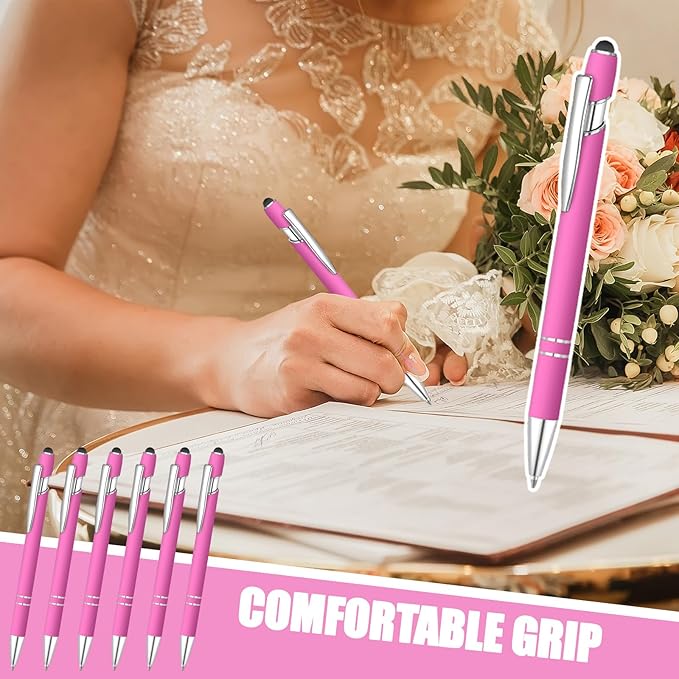 8 Pcs Blue Ink Ballpoint Pen with Stylus Tip 2 in 1 Stylus Ballpoint Pen Metal Pens Stylus Pen for Touch Screens School Office Coworkers (Rose Red)