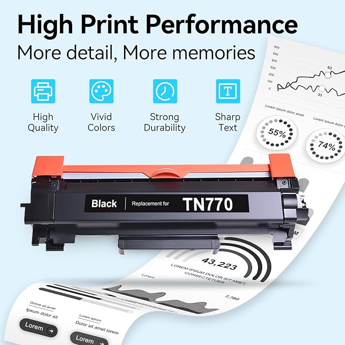 TN-770 TN770 Toner Compatible Replacement for Brother TN770 TN-770 TN 770 Super High Yield Toner for HL-L2370DW HL-L2370DWXL MFC-L2750DW MFC-L2750DWXL Printer 4,500 Page, 2 Pack