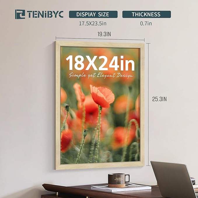 18x24 Poster Frames Set - 3 Pack - Natural Oak Wood - Display Wall Posters, Gallery Displays, Large Photos & Puzzles - Wall Decor