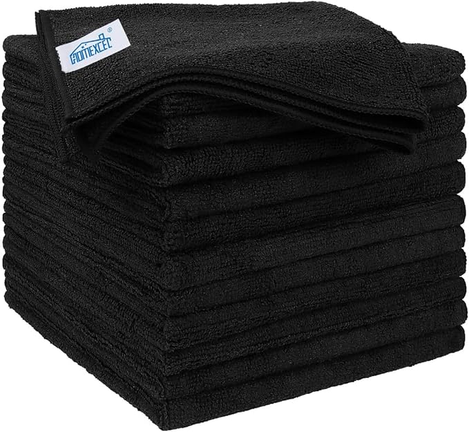 HOMEXCEL Microfiber Cleaning Cloths 12 Pack, Premium 16 x 16 inch Microfiber Towel for Cars, Ultra Absorbent Car Washing Cloth, Lint Free Streak Free Wash Cloths for Car, Kitchen, and Window, Black