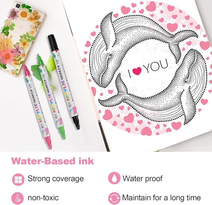 120 Colors Acrylic Paint Pens, Dual Tip Acrylic Paint Markers for Paper, Wood, Canvas, Stone, Rock Painting, Glass, Fabric, DIY, Ceramic, Art Supplies for Kids and Adults Drawing (Dot + Fine)