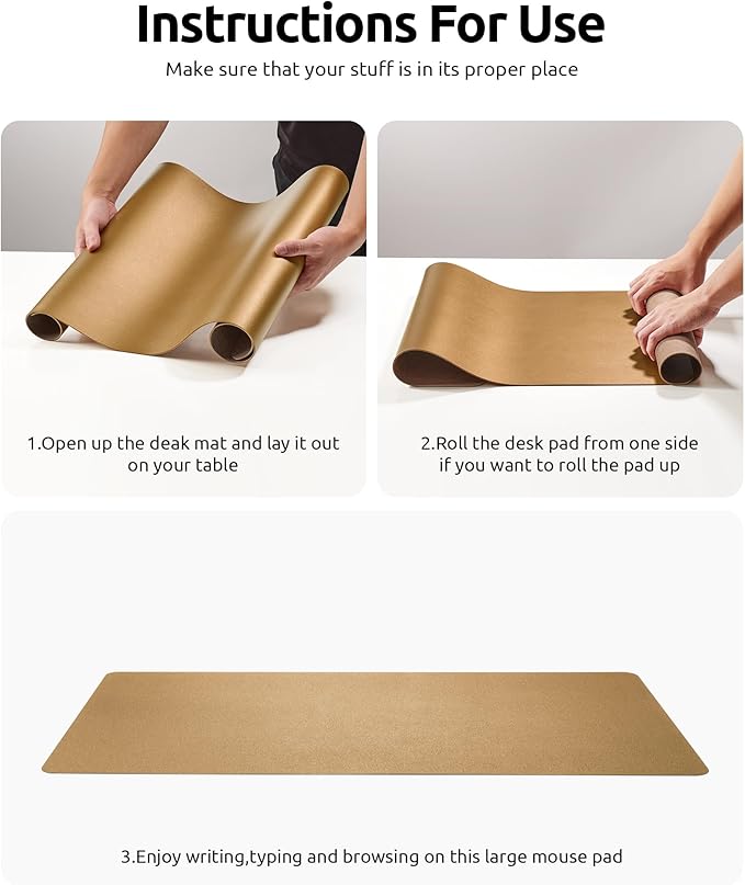 YSAGi Leather Desk Protector, Office Mat, Large Mouse Mat, Non-Slip PU Leather Blotter, Laptop Desk, Waterproof Writing Pad for Office and Home (Bronze, 35.4" x 17")