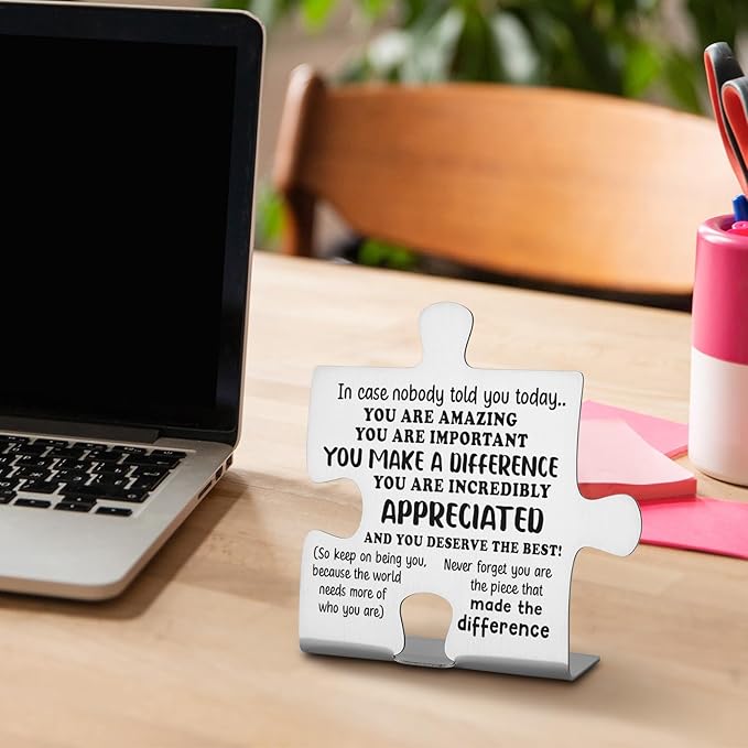 Inspirational Thank You Appreciation Gifts for Employees, Coworkers, Women, Men, Team Puzzle Piece Plaque Gift, Team Christmas Team Work Office Desk Decor Gifts Signs Plaques WDD18