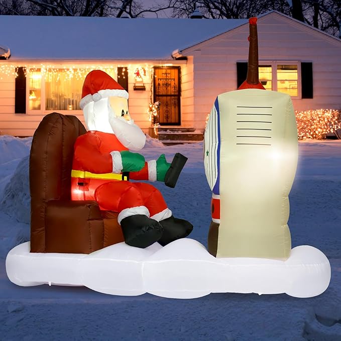 Christmas Inflatable Outdoor Decoration, 6FT Inflatable Christmas Santa Claus with TV Decorations Outdoor Blow Up Yard Decorations with Built-in LED for Outside, Holiday Lawn, Yard, Garden
