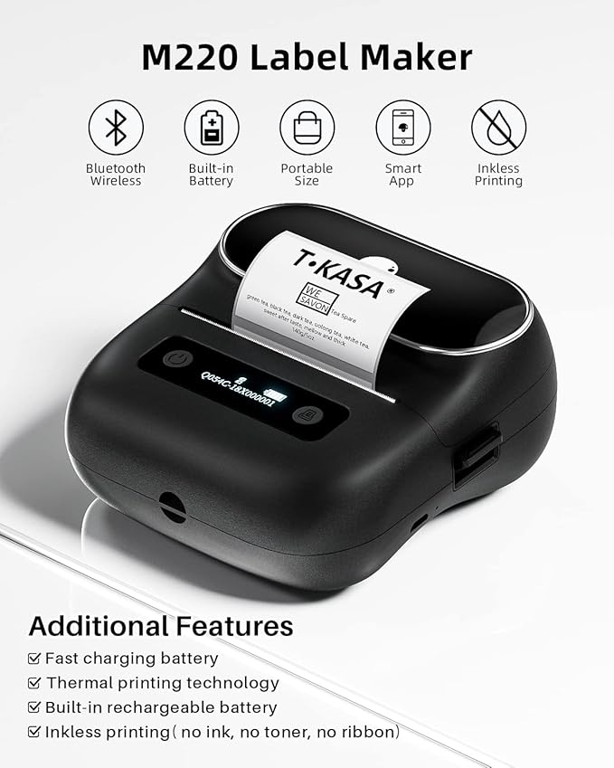 Phomemo M220 Label Makers, 3 Inch Portable Label Maker Machine with 3 Roll Labels, Wireless Thermal Label Printer for Address, Labeling, File Folder Label, Home Organizing
