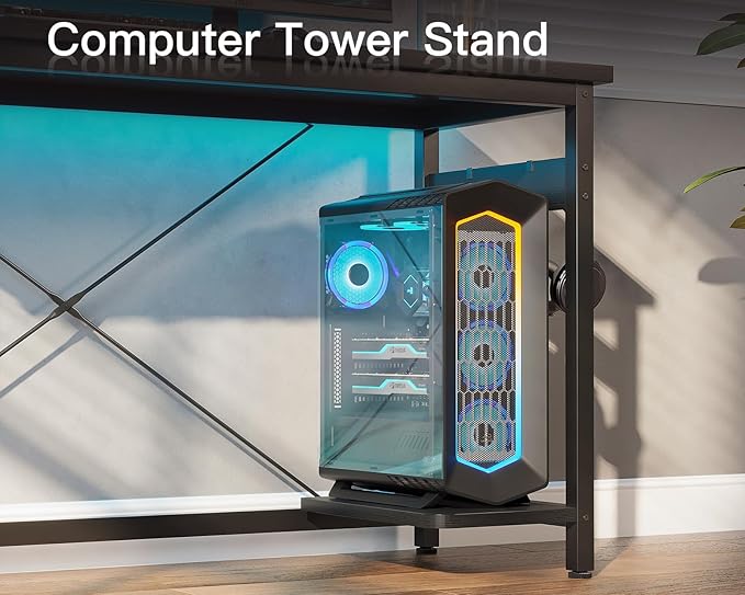 Coleshome 66" L Shaped Gaming Desk with Outlet, L Shaped Desk with CPU Stand, Corner Computer Desk, Home Office Desk, Writing Desk, Black