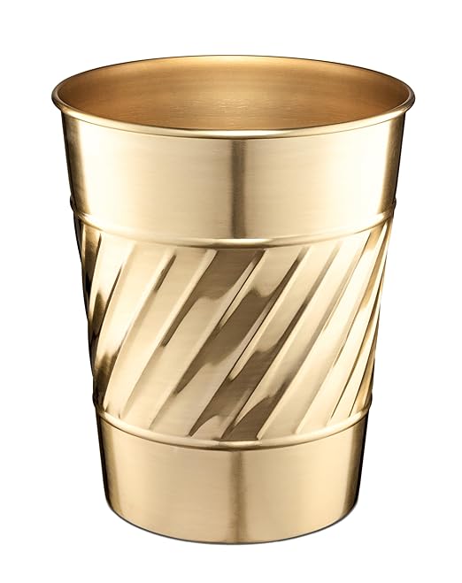 Monarch Abode Brushed Gold Handcrafted Wave Embossed Metal Wastebasket for Home Office, Decorative Waste Basket, Modern Bathroom Garbage Can, Durable & Decorative Trash Bin, Brushed Gold Trash Can