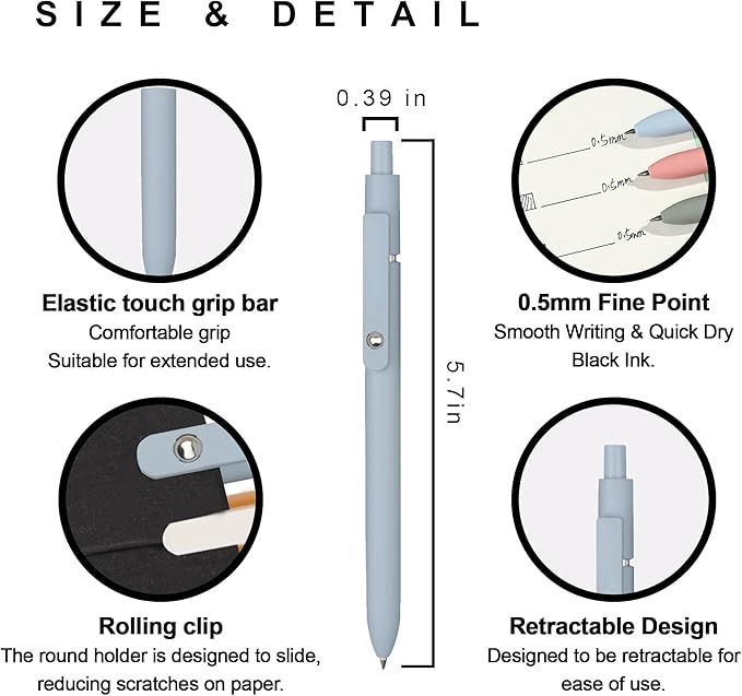 VICO Gel Pens, 10 Pack 0.5mm Black Ink - Quick-Dry Fine Point Pens, Cute Aesthetic High-End Design for Smooth Writing, Journaling, School, Office, Gifts for Women & Men