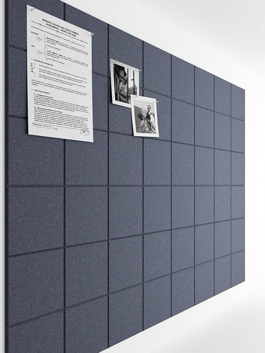 Bumusty Large Cork Board Alternative-47 x35 Felt Bulletin Board Tiles, with 30 Pushpins, 70 Adhesive Tabs, 12-Pack Slat Wall Paneling, Cork Boards for Office Push Pin Board Felt Board-Denim Blue