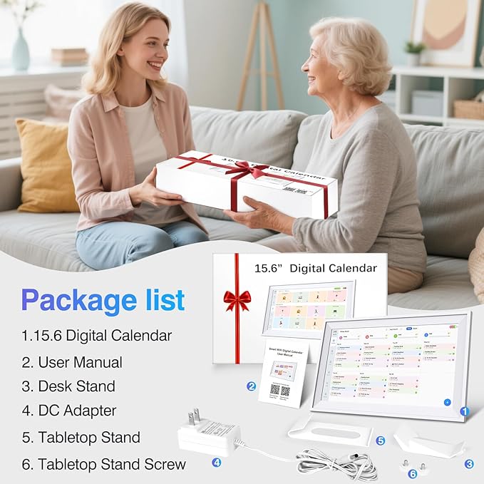 Digital Calendar 15.6 inch Wall Calendar Planner with Touch Screen, Electronic Calendars for Family Organizer, Smart Chore Chart Sync with Phone by App for Meal Planner, Photo Share Stand & Wall Mount