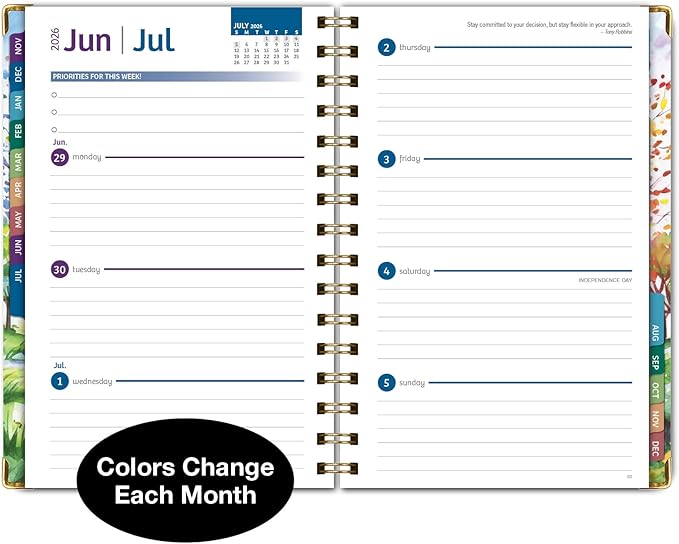 HARDCOVER 2026 Planner, 5.5"x8": 14 Months (November 2025 - December 2026), Daily Weekly Monthly Planner, Yearly Agenda, Bookmark, Pocket Folder and Sticky Note Set (Tree Seasons)