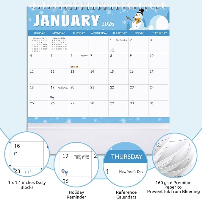 SKYDUE Desk Calendar 2025-2026, 18 Months Calendar from Jul. 2025 to Dec. 2026, 8.5" x 7" Standing Flip Small Desk Calendar Holiday Theme