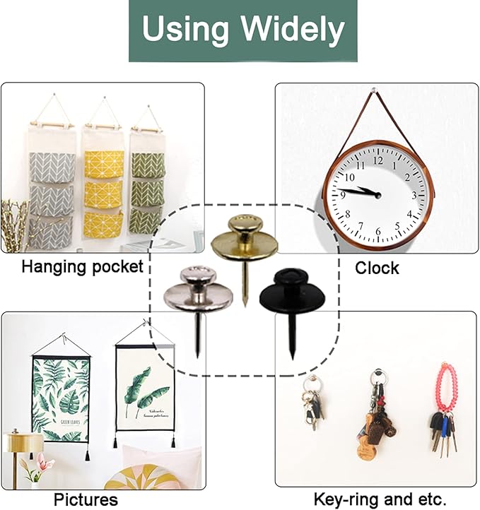 30 PCS Push Pins Picture Hanger Hooks, Double Headed Nails Push Pin Thumbtacks for Wall Hangings Picture, Decorative Small Hook Pins for Drywall Cork Board Home Office Photo Decorations