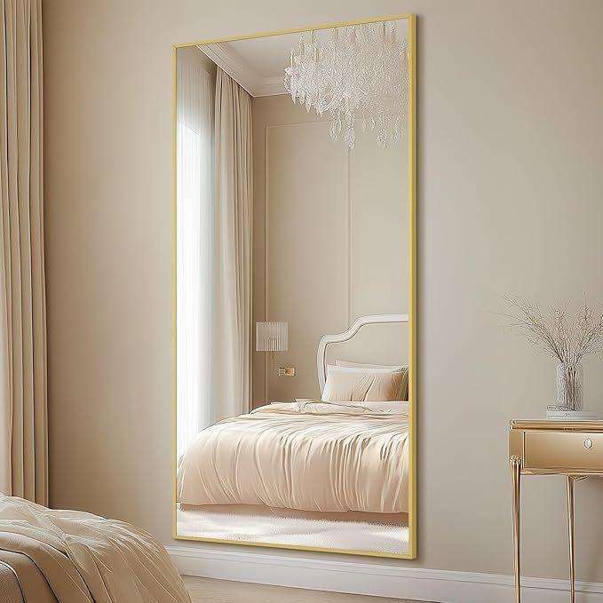 MELOMOIR 76"x34" Gold Mirror Full Length, Gold Floor Mirror for Home Gym Bedroom Living Room, Large Standing Mirror Haning or Leaning, Shatterproof Tempered Glass