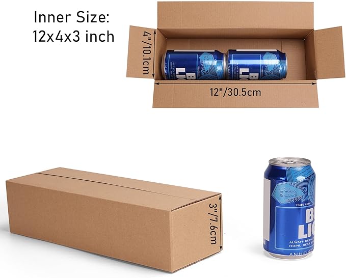 CRUGLA 40 Packs 12x4x3 Shipping Boxes for Small Business, Corrugated Cardboard Boxes Bulk for Shipping Packing Mailing