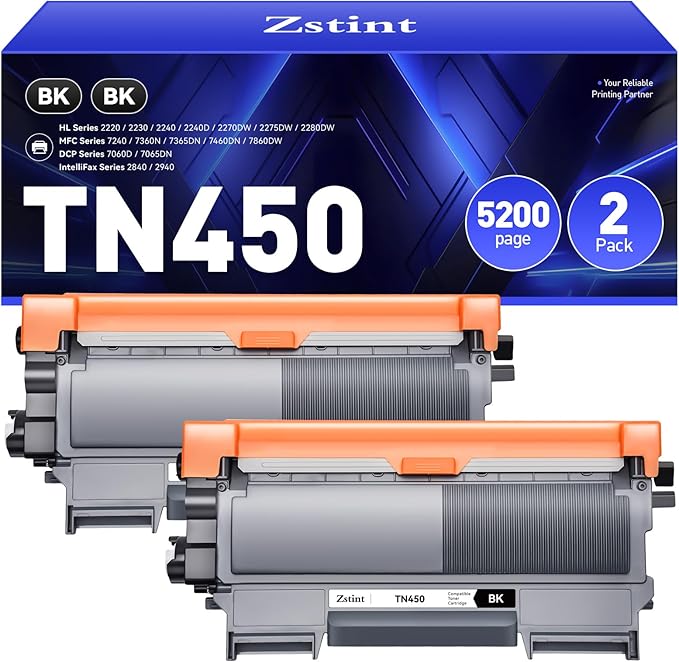 TN450 Black Toner Cartridge High Yield 2-Pack Replacement for Brother TN-450 TN-420 TN420 HL-2270DW HL-2280DW MFC-7360N MFC-7860DW DCP-7065DN HL-2230 HL-2240D MFC-7460DN FAX-2840 FAX-2940 Printer Ink