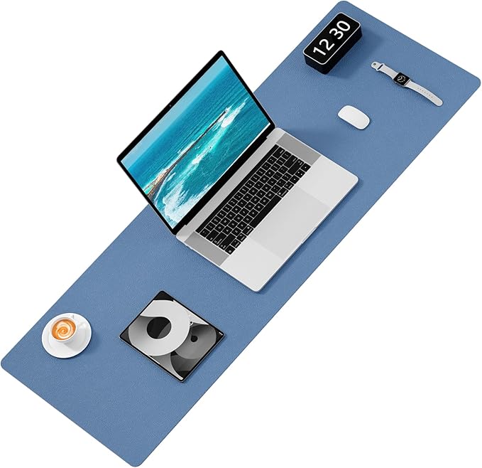 Hsurbtra Desk Pad, 48" x 17" PU Leather Desk Mat, XXXL Extended Mouse Pad, Waterproof Desktop Blotter Protector, Non-Slip Ultra Thin Large Laptop Keyboard Writing Mat for Office Home, Dark Blue
