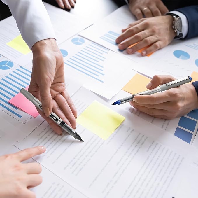 EYEYE Black Rollerball Pens 1.0mm, 8 Pack Bold Point Roller Ball Pen Quick Dry, Liquid Ink Pen Fine Point Smooth Writing Pens for Journaling, Note Taking, Office, School Supplies