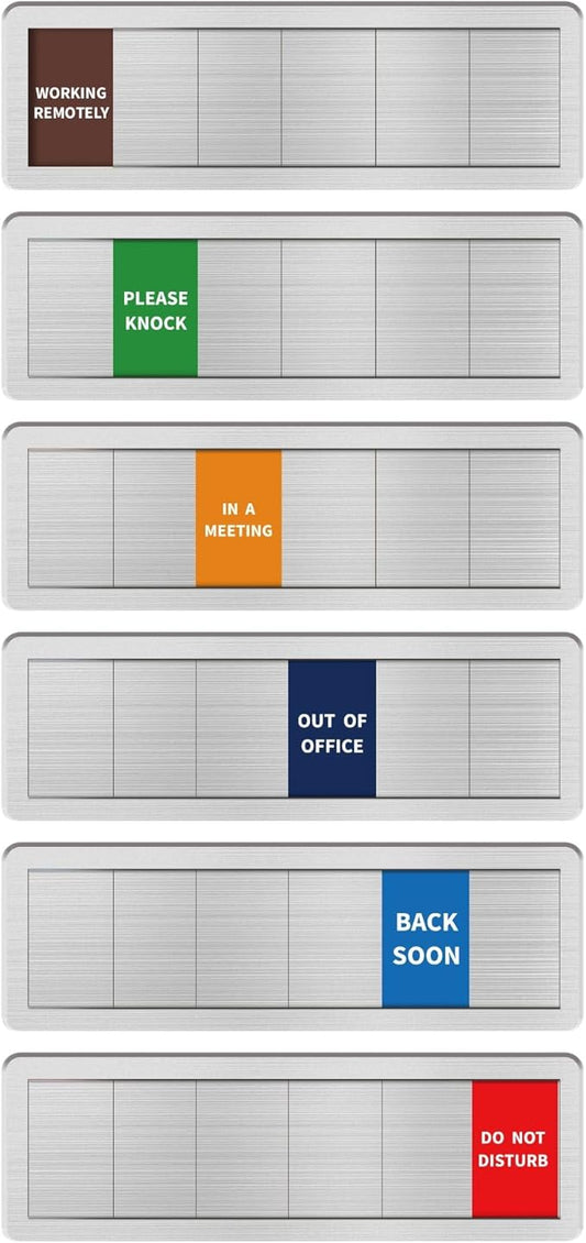Office Sign-6 Options Door Signs In A Meeting/Out Of Office/Do Not Disturb/Working From Home/Please Knock/Back Soon Privacy Door Slider Sign for Meeting & Conference Room
