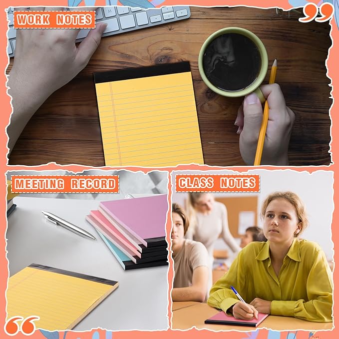 Lincia 12 Pcs 12 Pcs 5" x 8" Small Legal Pads Colored Lined Note Pads Narrow Ruled Writing Notepads 50 Sheets Per Micro Paper Notebook Lined and Perforated for College Office Supplies (Bright Colors)