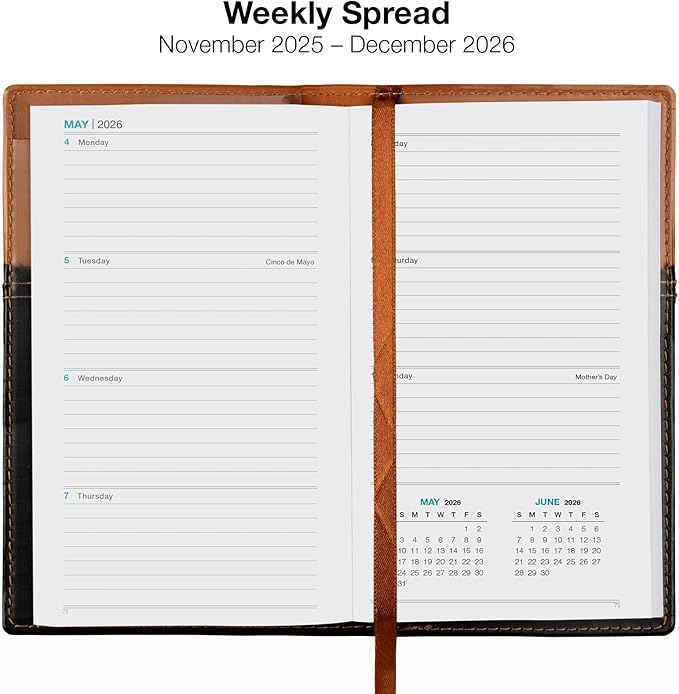 2026 Pocket Planner/Pocket Calendar, 3.5"x6": Includes 14 Months (November 2025 - December 2026) / 2026 Weekly Planner/Weekly Agenda/Monthly Calendar Organizer (Brown/Black)