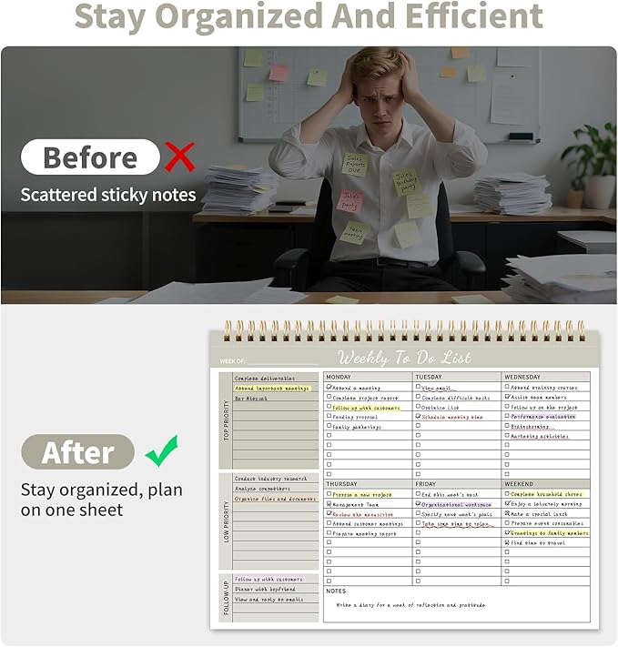 Weekly To Do List Notepad, 52 Undated Sheets （8.5"×11") Duplex-printed Daily Planner For Work Home School Office Desk Accessories Supplies & Goal Setting Tasks - Beige