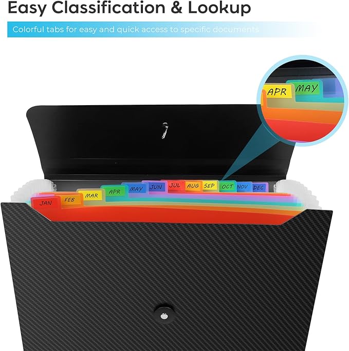 Accordion File Organizer, Expanding File Folder for Sorting Documents and Papers, 13 Pockets File Storage Organizer for Home, Travel and Office Use (Black)