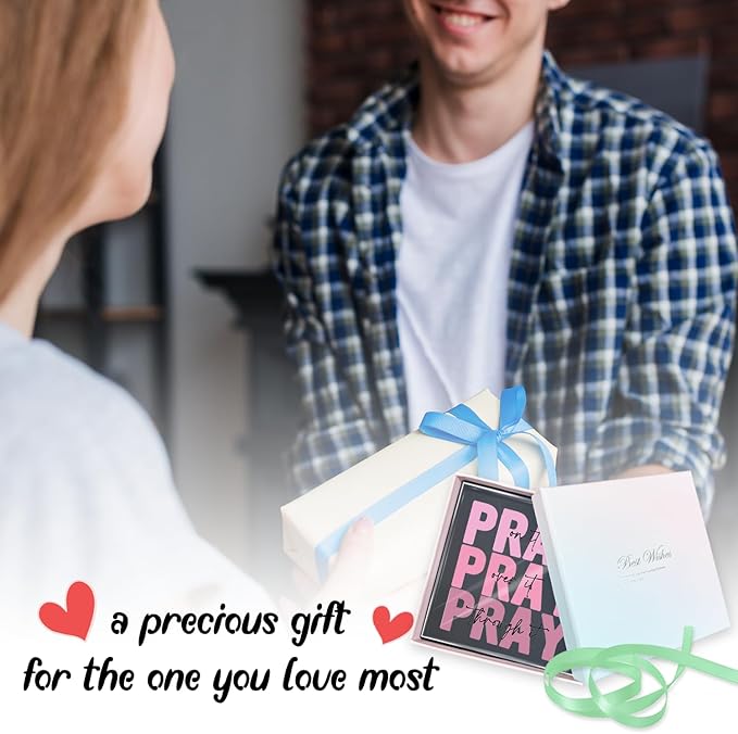 Ideal Christian Gifts for Women - Pray On It,Pray Over It - Bible Verse Desk Art,Pink Inspirational Decor, Pink Dorm Room Decor for Women, Measuring 4 x 4 inches with Gift Box and a Ribbon