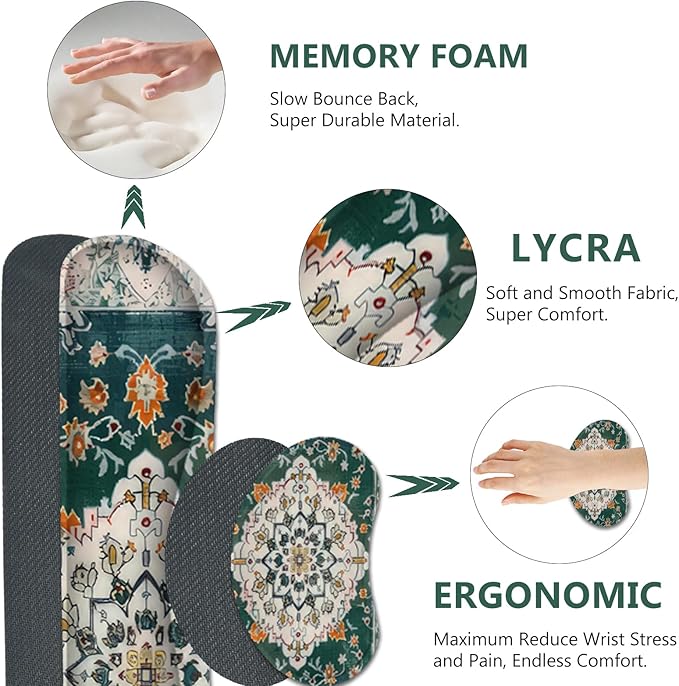 AIMSA Desk Mat Set, Large Mouse Pad + Mouse Wrist Rest + Keyboard Wrist Support + Coaster, 4in1 Rug Gaming Mouse Pad Combo for Home Office, Retro Boho Art