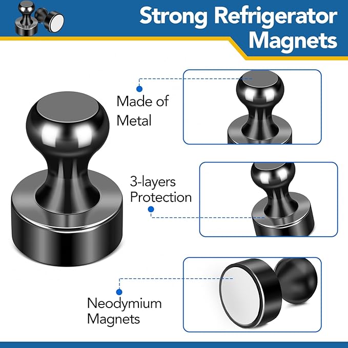 LOVIMAG Fridge Magnets 56 Pcs Refrigerator Whiteboard Small Strong Magnet Classroom Kitchen Accessories Decorative Locker Set Decor Must Haves Office Calendar Refrigerador Magnetic Cute Crafts Black