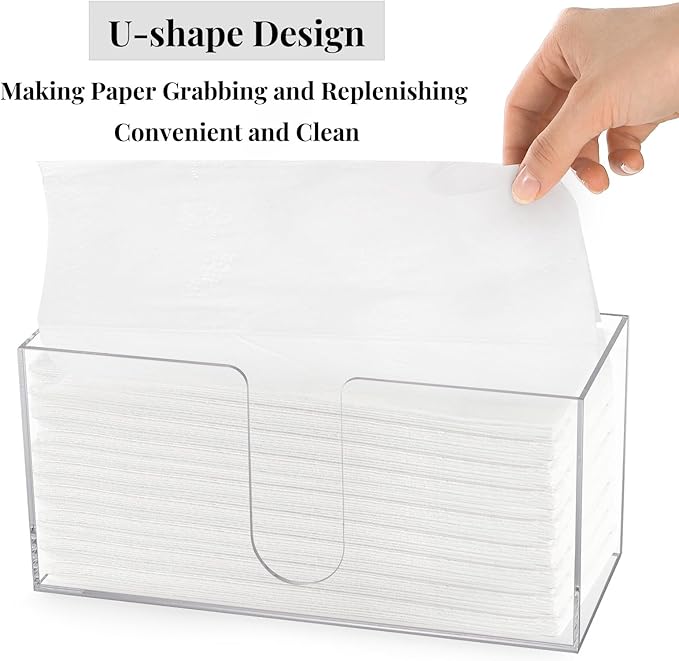2 Pack Acrylic Paper Towel Holder, Folded Countertop Z-fold C-fold Trifold Napkin Dispenser, Clear Hand Towel Storage Holder Tray for Bathroom, Kitchen, Restaurant