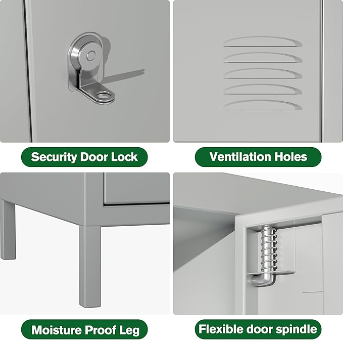 Metal Lockers for Employees with Lock,Metal Storage Locker with 18 Doors for School Garage Office Gym Bedroom,Assembly Required,18 Door Light Grey