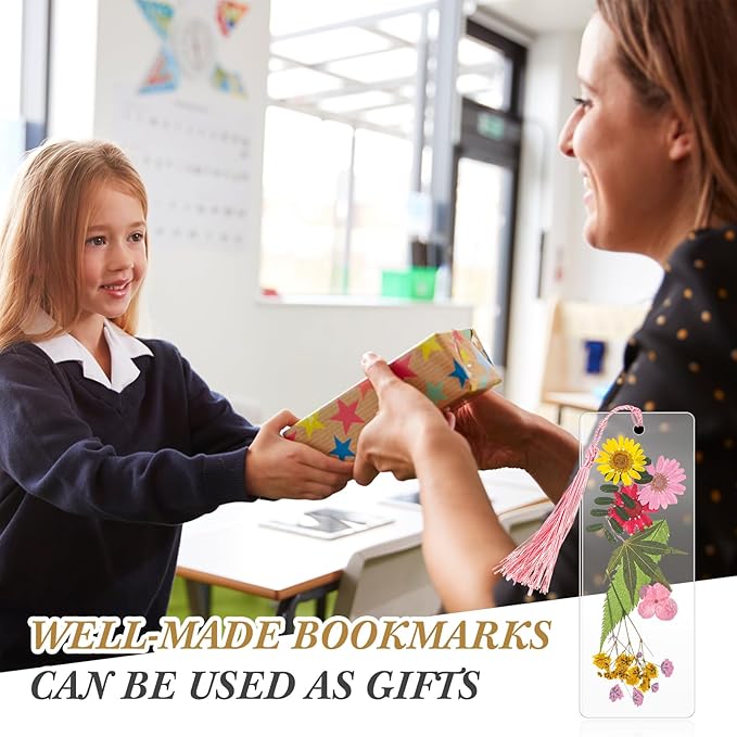 150 Pcs DIY Pressed Dried Flower Bookmark Making Kit, DIY Bookmark Bulk Thanksgiving Teacher Gifts for Reading Women Book Lovers(2 x 6 Inch,Pink)