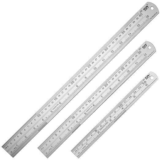 ZZTX Metal Straight Edge Ruler Set - Stainless Steel 6 Inch, 12 Inch, 16 Inch - Bulk Set of 3