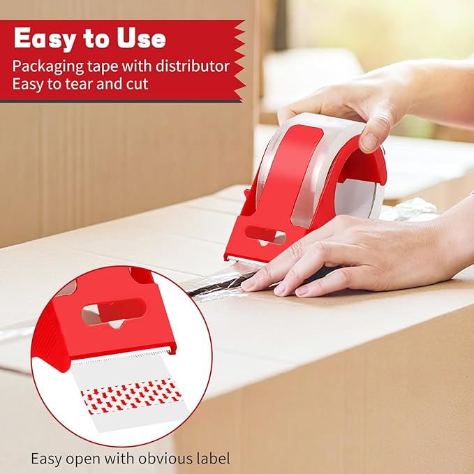 CenYouful Clear Heavy Duty Packing Tape with Dispenser, 2 Rolls Strong & Durable Shipping Tape, 1.88 Inches x 55 Yards Packaging Tape, for Packing Boxes, Moving Supplies, Shipping and Mailing