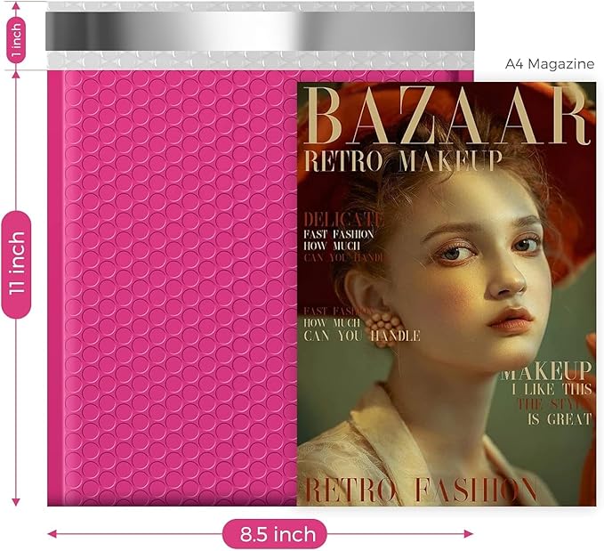 Fuxury Bubble Mailer 8.5x12 Inch 250 Pack Self-Seal Adhesive Padded Envelopes Bulk, Water Resistant Padded Mailers for Mailing,Packaging,Small Business,Shipping, Hot Pink #2