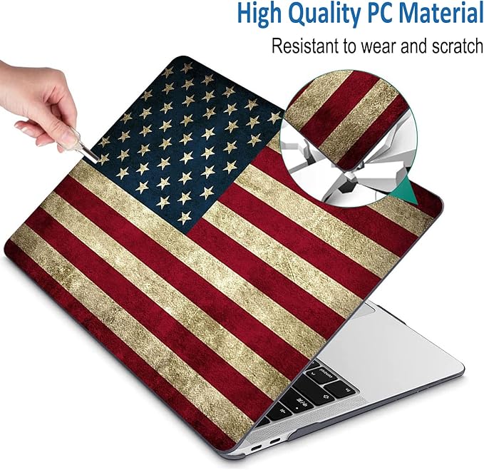 Compatible with MacBook Pro 13 Inch Case M2/M1 2025 2022-2017 A2338 A2289 A2251 A2159 A1989 A1706 A1708 Plastic Hard Shell Case&Keyboard Skin&Mac OS Keyboard Sticker (American Flag)