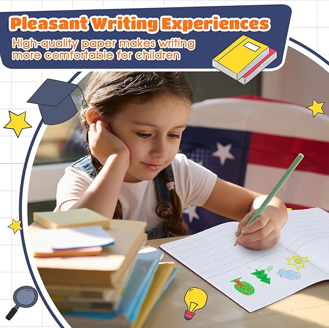 Henoyso 12 Pcs Primary Composition Notebook K-2 9 3/4 x 7 1/2 Inch Primary Journal, Back to School Supplies, Bulk Blank Writing Book for Kid to Write Draw Journal 60 Page Notebooks (Dark Color)