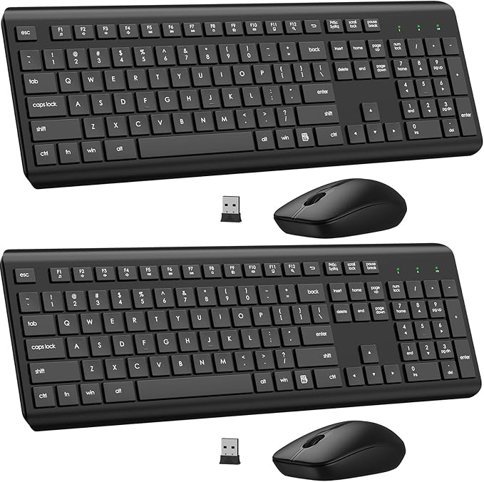 Wireless Keyboard and Mouse Combo, Full Size Silent Ergonomic Keyboard and Mouse, Long Battery Life, Optical Mouse, 2.4G Lag-Free Cordless Mice Keyboard for Computer, Mac, Laptop, PC, Window(2 Pack)