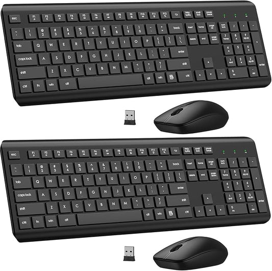 Wireless Keyboard and Mouse Combo, Full Size Silent Ergonomic Keyboard and Mouse, Long Battery Life, Optical Mouse, 2.4G Lag-Free Cordless Mice Keyboard for Computer, Mac, Laptop, PC, Window(2 Pack)