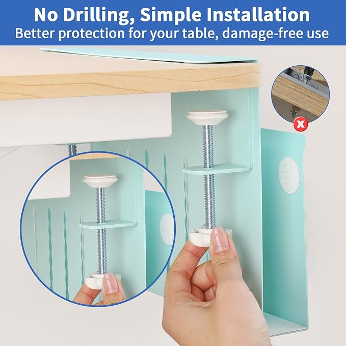 LUKETURE Desk Side Storage, Steel Side Desk Organizer, No Drill Laptop Holder, Clamp on Laptop Mount with Pen Holder, Table Hanging Storage for Home Office, Fits Flat Edge Tables 0.3" to 2.8"