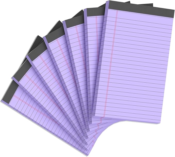 7pcs Small Legal Pads 5x8 Note Pads Purple Notepad College Ruled Notepad 5x8 Small Note Pad 5 x 8 Study Back 7 Pack Perforated 5x8 Legal Pad Narrow Ruled Purple Paper Pads 30 Sheets per Writing Pad