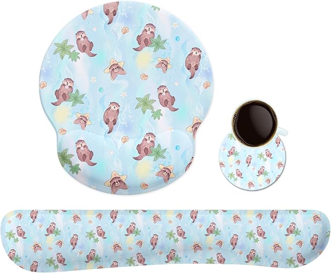 Ergonomic Keyboard Mouse Pad Wrist Rest Support Set for Laptop/Computer/Desktop,Memory Foam Hand Rest Wrist Cushion for Gaming/Office,Lightweight Comfortable & Pain Relief (Lovely Otter)