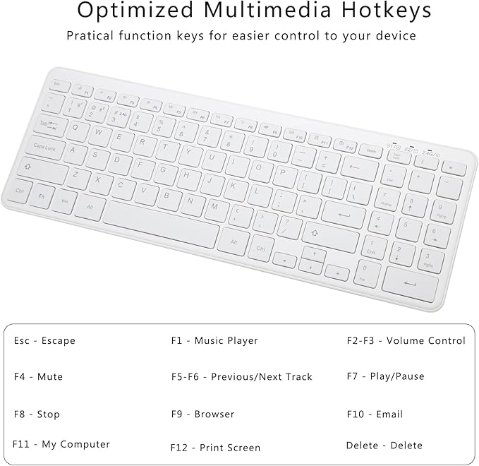 Wireless Bluetooth Keyboard, Universal Multi-Device Keyboard with Number Pad and Media Hotkeys, USB + Dual BT Connection, Ergonomic Design Slim for Windows Computer/Laptop/Tablet