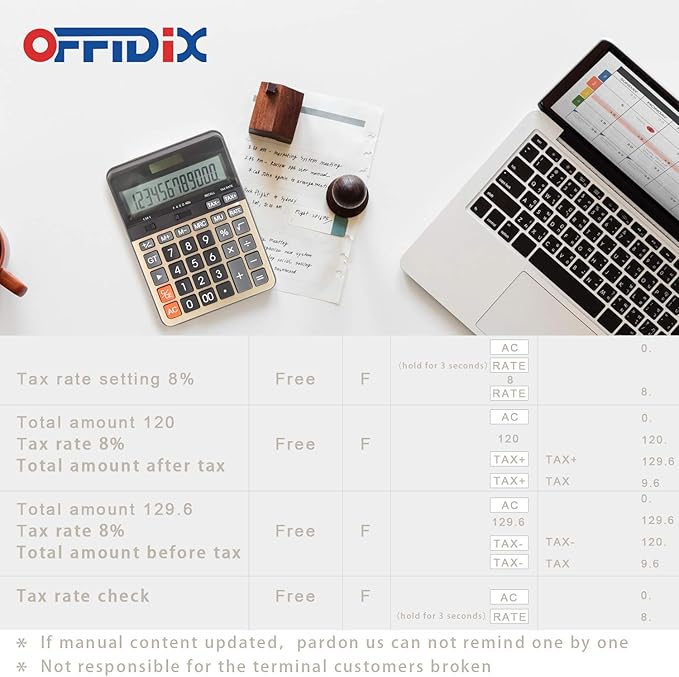 OFFIDIX Desktop Calculator with Large 12 Digit LCD Display, Solar Battery Dual Power, Perfect for Office, Home, School